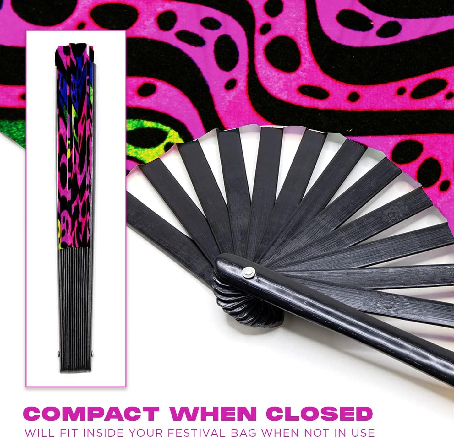 GloFX Folding Fan - Heat Wave - Large Rave Clack Folding Hand Fan for Men and Women - for EDM, Music Festival, Club, Event, Party, Dance, Performance, Decoration, Gift