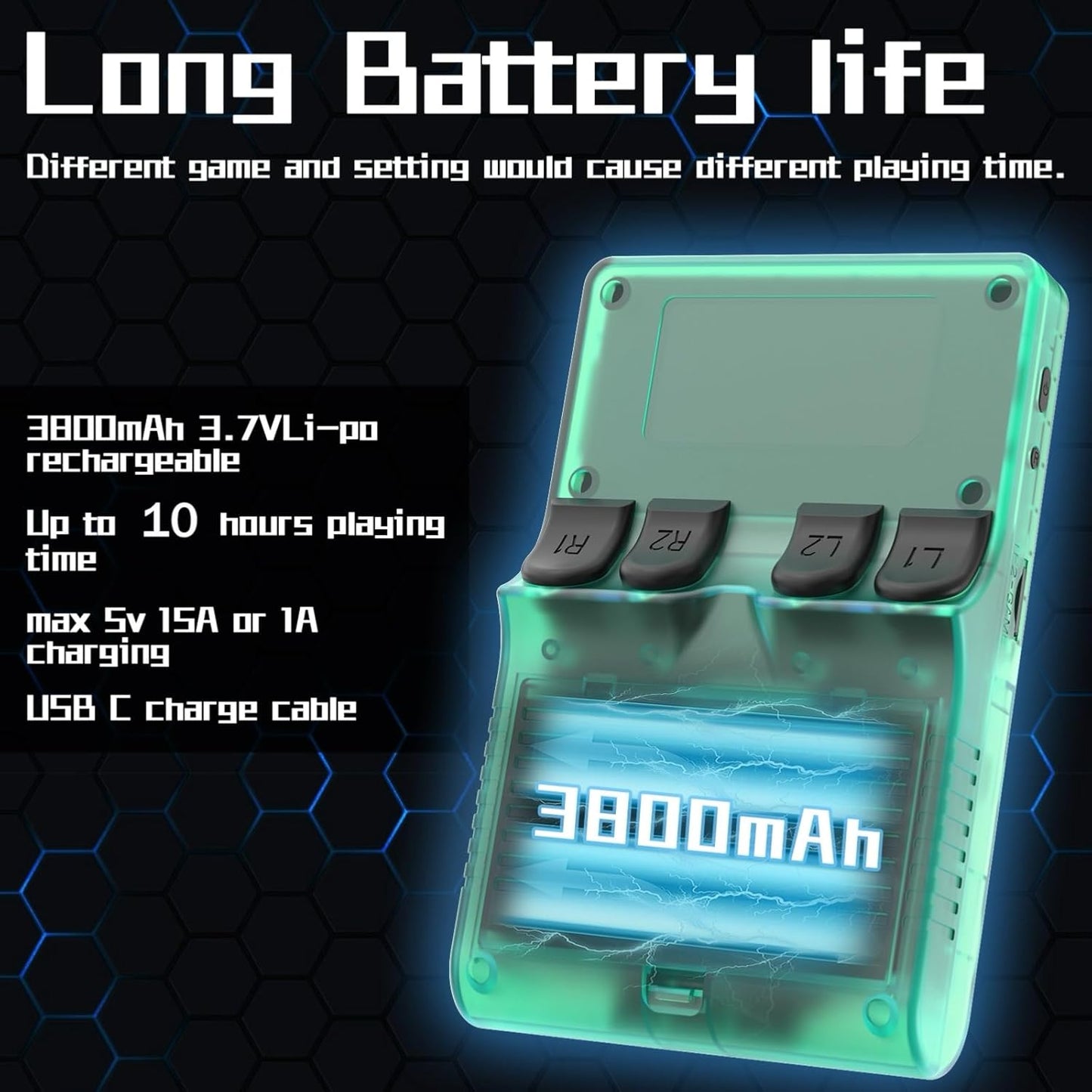 FVBADE[30000 in 1] R40S PRO Handheld Game Console 3.5 inch IPS Screen Mini Retro Console 3800mAh Portable Pocket Arcade 45+ Mainstream Emulator 256G TF Card Transparent.(Green)