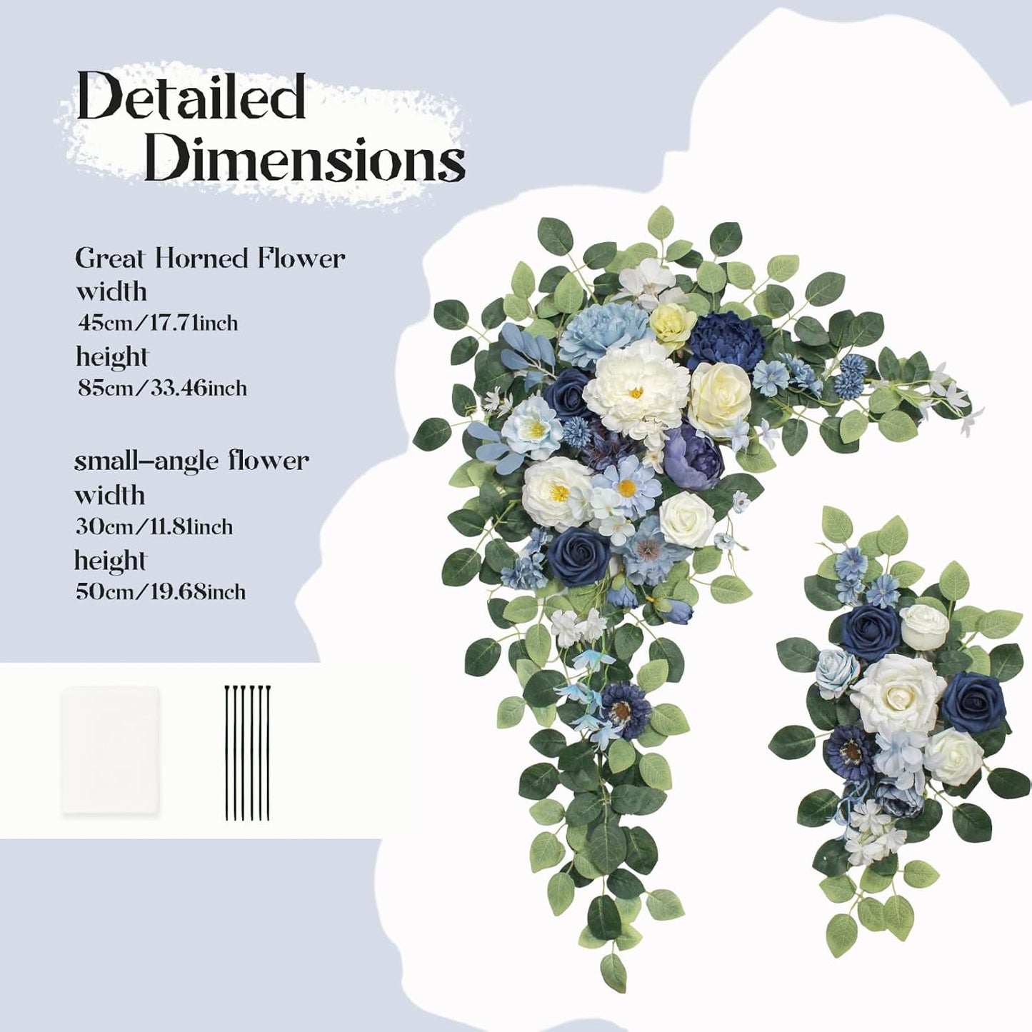 Wedding Arch Flowers Kit,Artificial Flower Arch Decor (Set of 3),2pcs Artificial Flower Arrangement with 1pc Sheer Drape for Wedding Decor Reception Backdrop Floral Decorations (Blue)