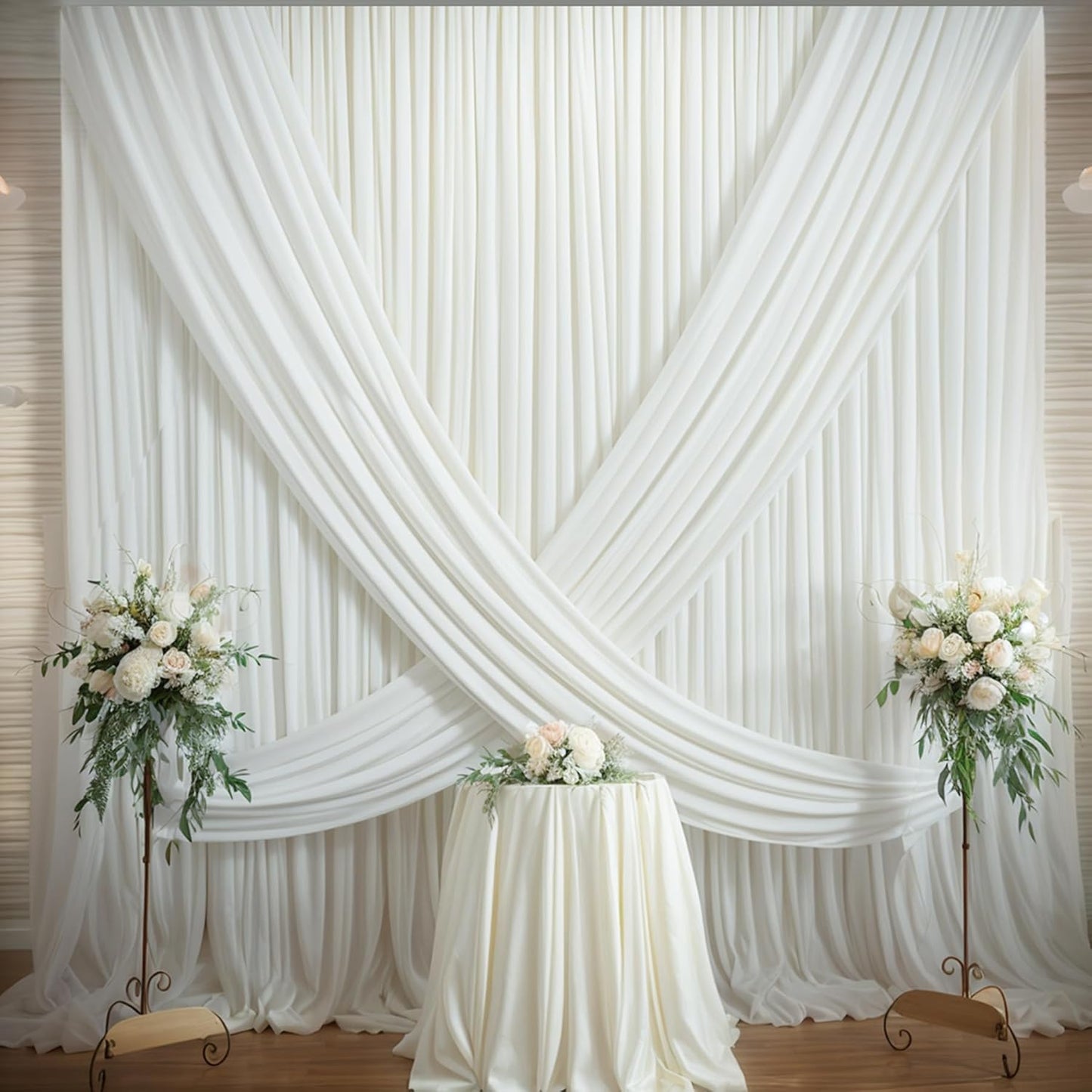 60×14ft Wrinkle Free Ivory Backdrop Curtain, Soft Silky Easy to Drape Cream Wedding Drapes for Backdrop, 12 Panels 5×14ft Photo Backdrop Curtains for Parties Birthday Photography Background Cloth