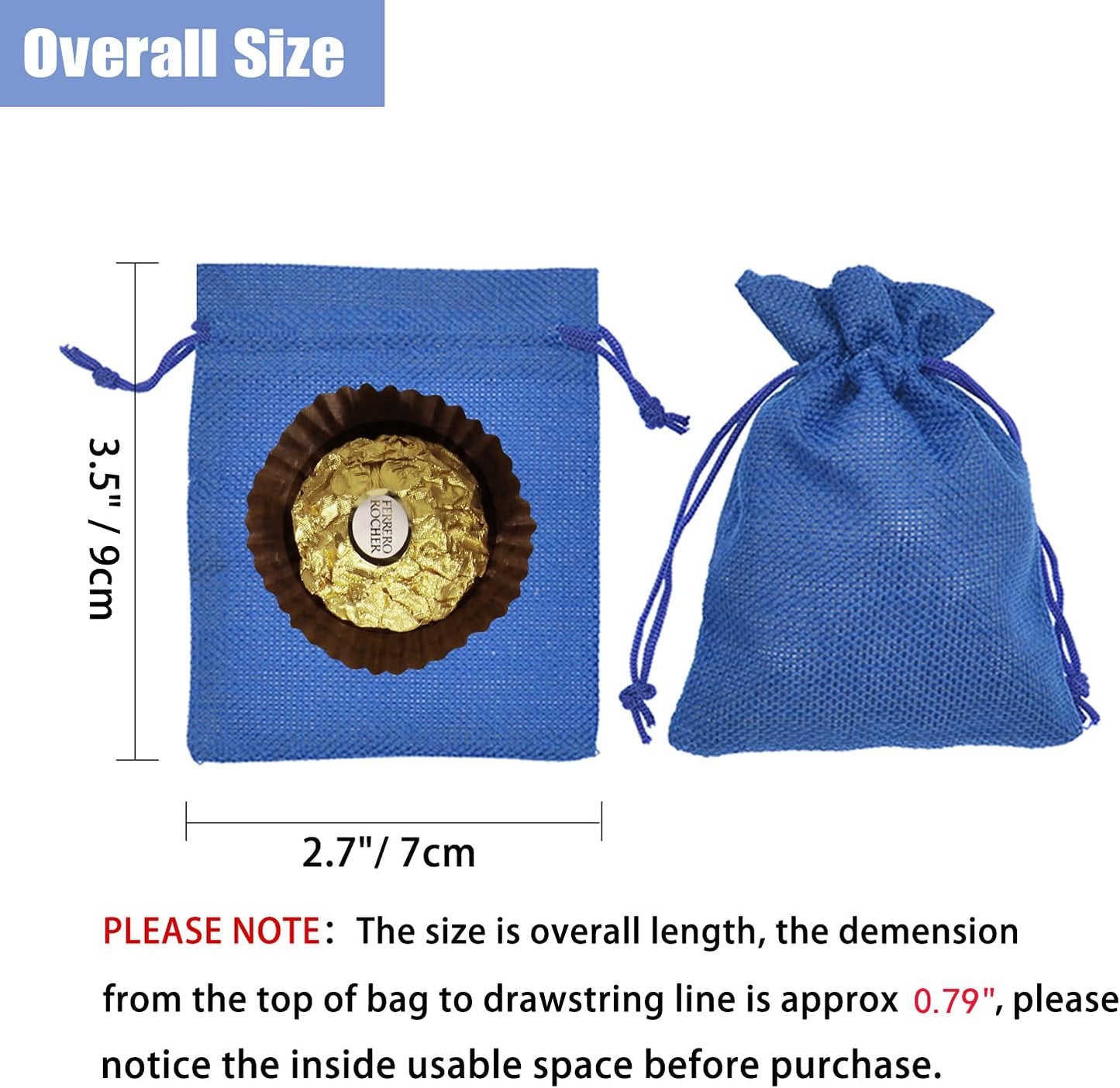 20pcs Burlap Gift Bags, 2.7 x 3.5 inch Linen Favor Drawstring Bags, Jute Baby Shower Wedding Jewelry Candy Packing Pouches (Royal Blue)