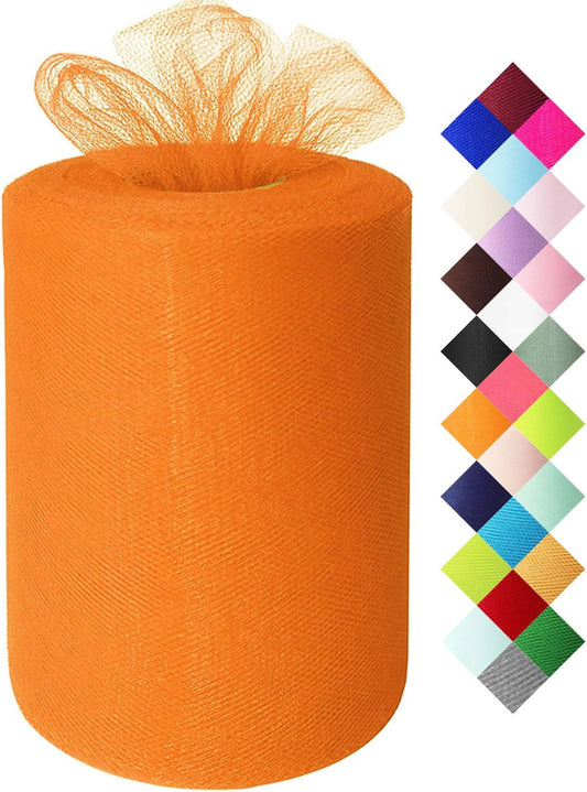 Orange Tulle Fabric Roll 6 Inch X 300 FT (100 Yards) Matte Tulle Ribbon Netting Mesh Spool for DIY Tutu Skirt Wedding Bow Gift Wrapping Baby Shower Christmas Party Halloween Decorations