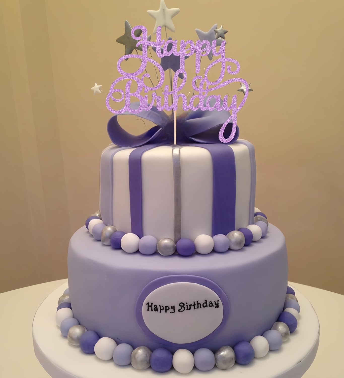 Happy Birthday Cake Topper - Purple Glitter Birthday Party Cake Decoration Supplies - Happy Birthday Cake Decor, for Anniversary/Birthday Party Supplies Photo Booth Props