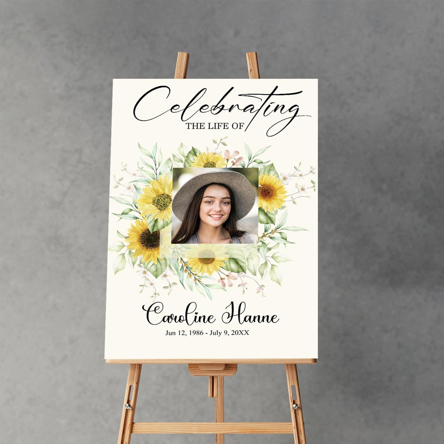 Sunflower Large Funeral Sign, Personalized Memorial Welcome Sign, Yellow Floral Custom Celebration of Life Poster Board, Forever in our Hearts, Funeral Decor Idea, Funeral program