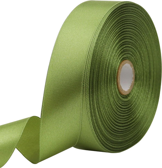 Olive Green Solid Satin Ribbon 1 Inch 50 Yards Solid Polyester Fabric Ribbon for Gift Wrapping Wedding Christmas Baby Shower Birthday Party Decoration Handmade Immortal Flower Craft