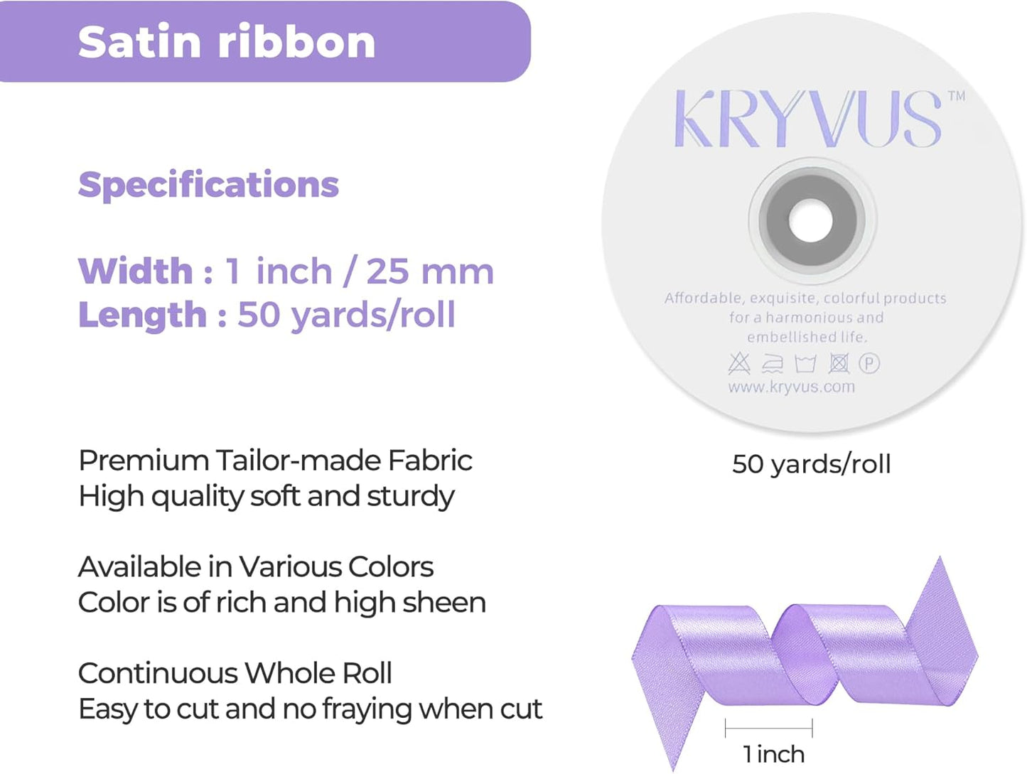 Light Purple Satin Ribbon 1 inch X Continuous 50 Yards, Single Face Polyester Ribbon Perfect for Gift Wrapping, Flower Bouquet, Wedding Decor, Crafts, Bow Making, Sewing and More