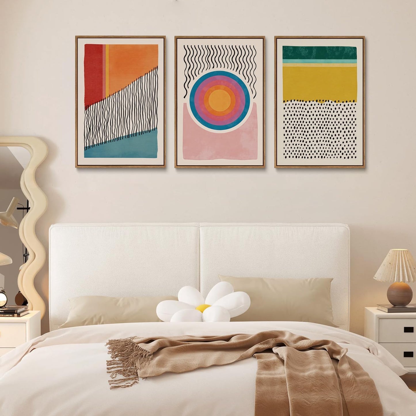 myusuar 3 Piece Large Modern Abstract Canvas Framed Wall Art For Living Room, Midcentury Minimalist Boho Wall Art Decor Posters Prints For Bedroom Office, 12x16in