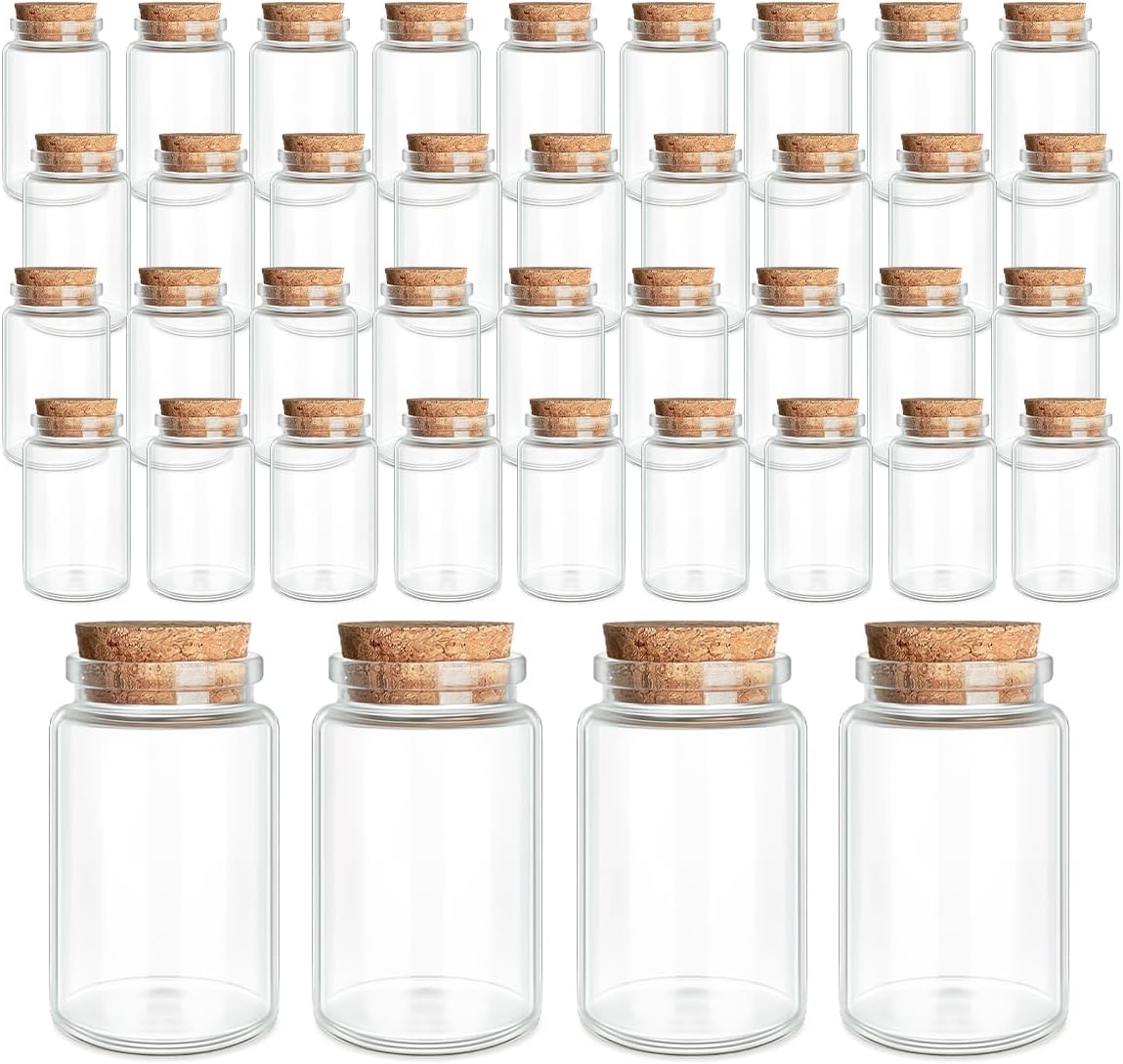 JIUYUE 40 pcs 50 ml Small Glass Cork Bottles,Cork Decoration(1.69 oz-1.45x2.75 inch)