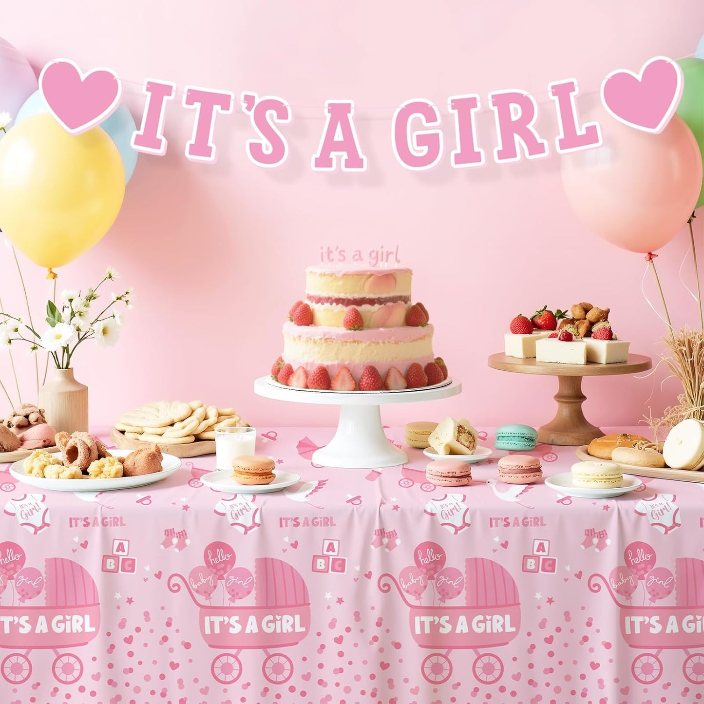 Gatherfun Baby Girl Shower Party Supplies: 2-Pack It’s A Girl Decorations,Disposable Plastic Tablecloth, Ideal Table Cover for Baby Shower Decorations Girl