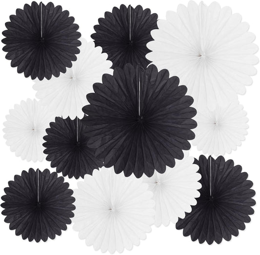 20 Pcs Black White Hanging Paper Fan, Hanging Honeycomb Round Paper Fans for Weddings, Birthdays, Christmas, Baby Showers, Classroom, Events Ceiling Party Supplies Decorations