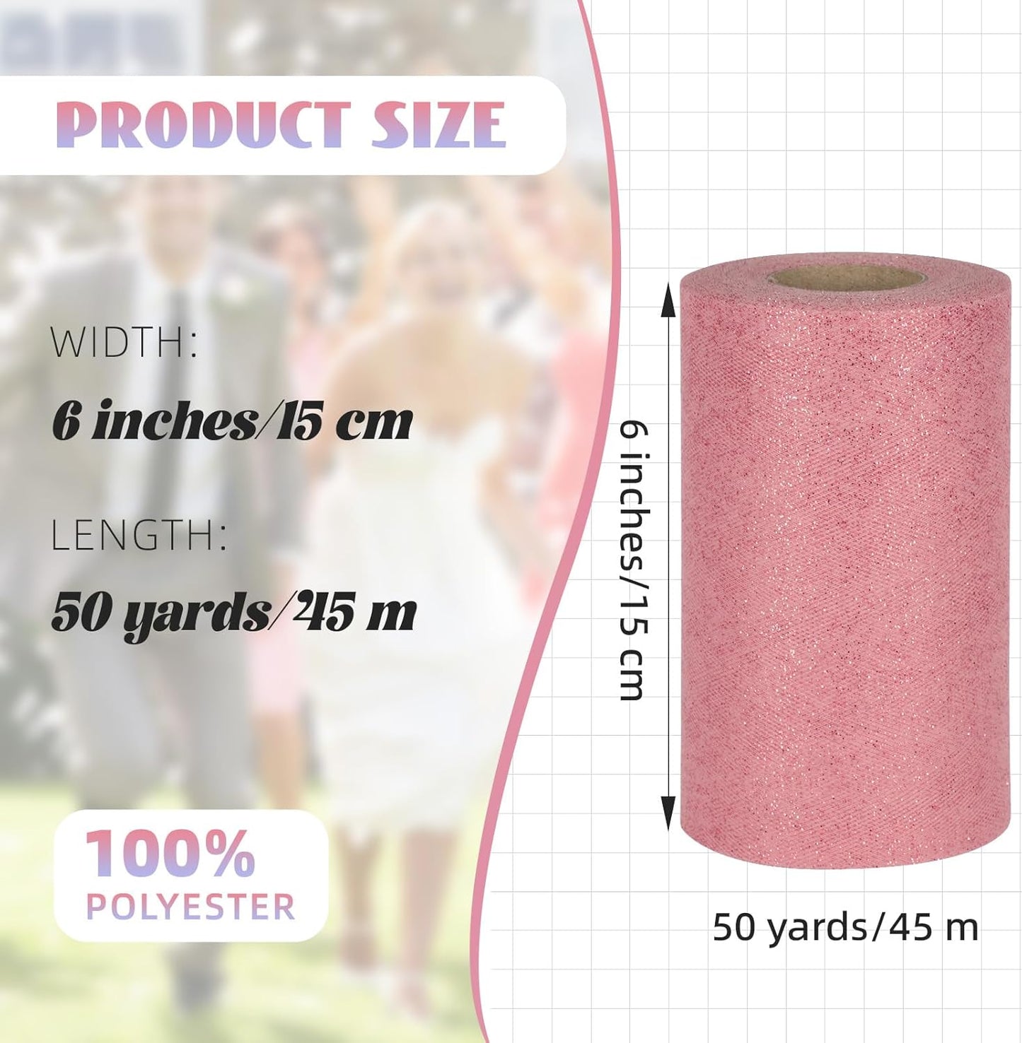 Glitter Tulle Rolls 6” by 50 Yards Sparkle Tulle Fabric Ribbon Sequin Tulle Netting Rolls for DIY Tutu Skirt Wedding Birthday Party Decoration (Rose Gold)