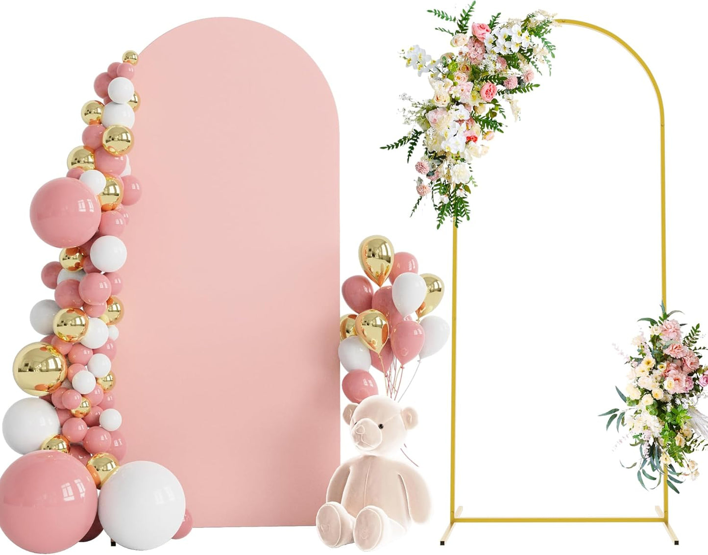 Wokceer 6 FT Wedding Arch Backdrop Stand and Arch Cover, Metal Backdrop Stand with Cover for Birthday Party Wedding Ceremony Bridal Baby Shower Event Decor