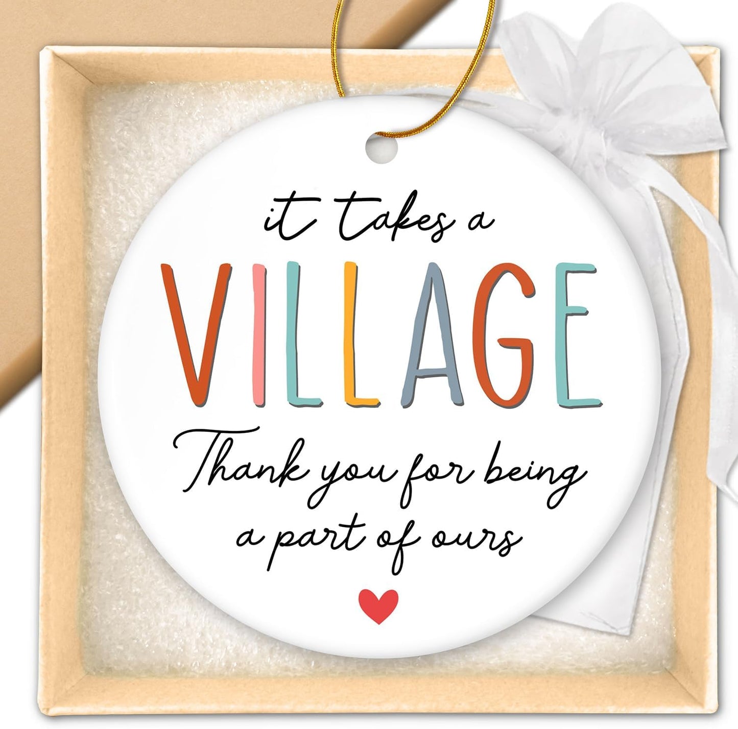 HEXMOZ Thank You Gifts for Women & Men - Teacher Gifts for Women - Appreciation Gift for Teacher, Nurse, Coworker, Employee, Daycare Provider, Nanny, Babysitter – It Takes a Village Christmas Ornament