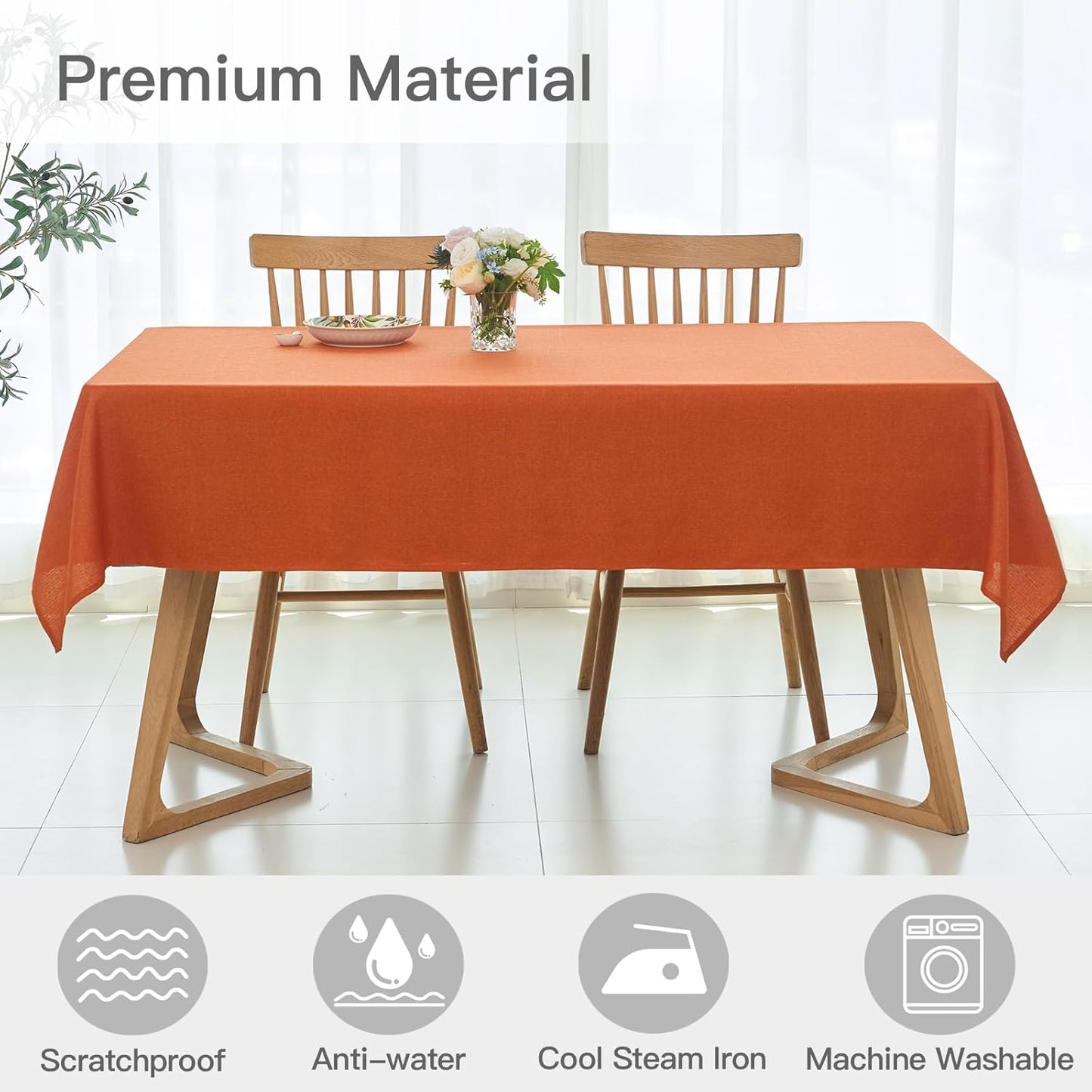 maxmill Rectangle Linen Textured Tablecloth Spillproof Wrinkle Resistant Fall Table Cloth, Kitchen Dining Room Thanksgiving Decoration, Fabric Table Cover Halloween Tablecloths, 52 x 70 Inch, Rust