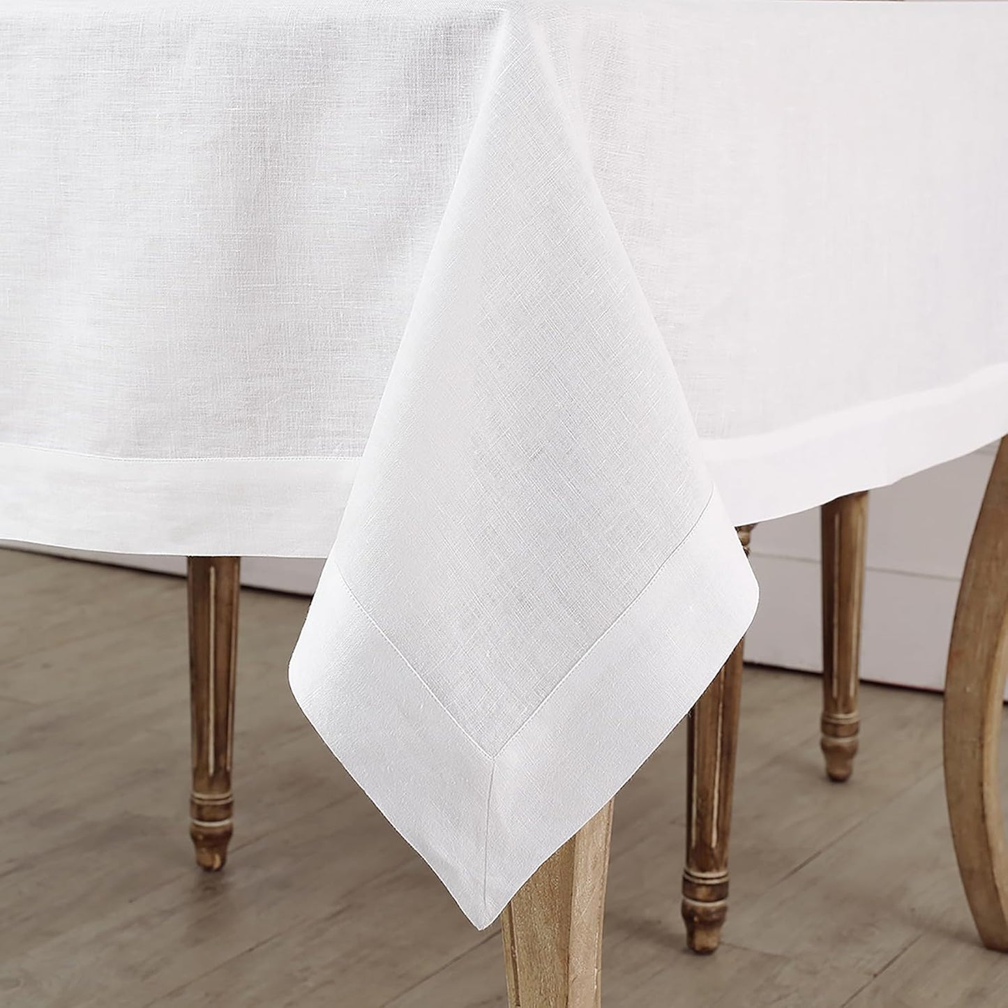Solino Home Linen White Tablecloth 60 x 132 Inch - 100% Pure Linen Rectangular Tablecloth - Machine Washable Table Cloth for Fall, Autumn, Halloween, Thanksgiving, Christmas, Holiday - Fete