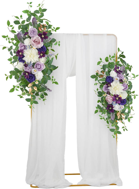 Wedding Arch Flower Kit of 2 - Artificial Flower Swag Wedding Welcome Sign Decorative Floral Swags for Wedding Reception Ceremony Signs Wedding Chair Ceremony Floral Decor (Lilac & Ivory)
