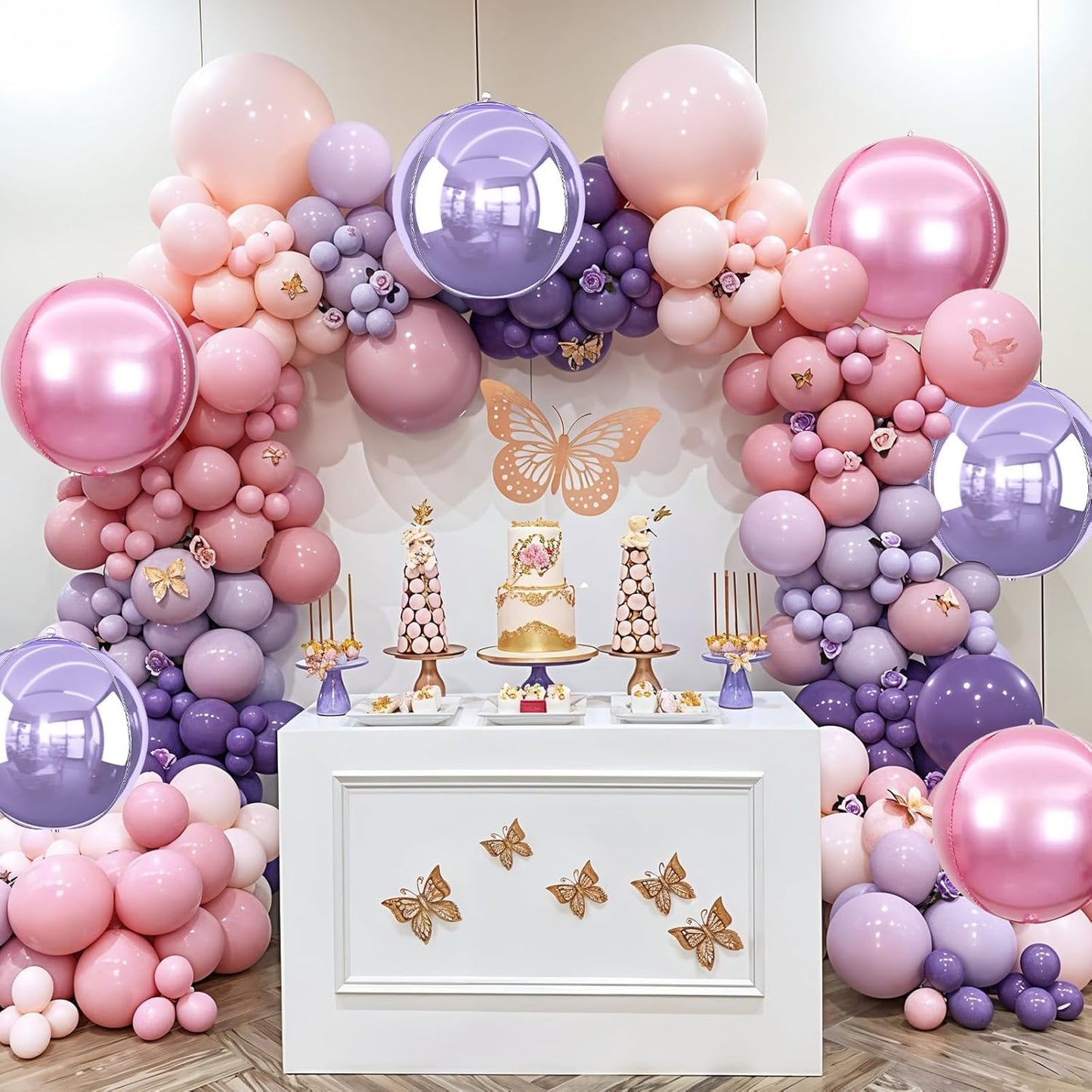 6Pcs Pink purple Round Foil Balloons,Giant 4D Round Ball Balloon,22 Inch Metallic Pink purple Balloons for Birthday Wedding Prom Party Decorations