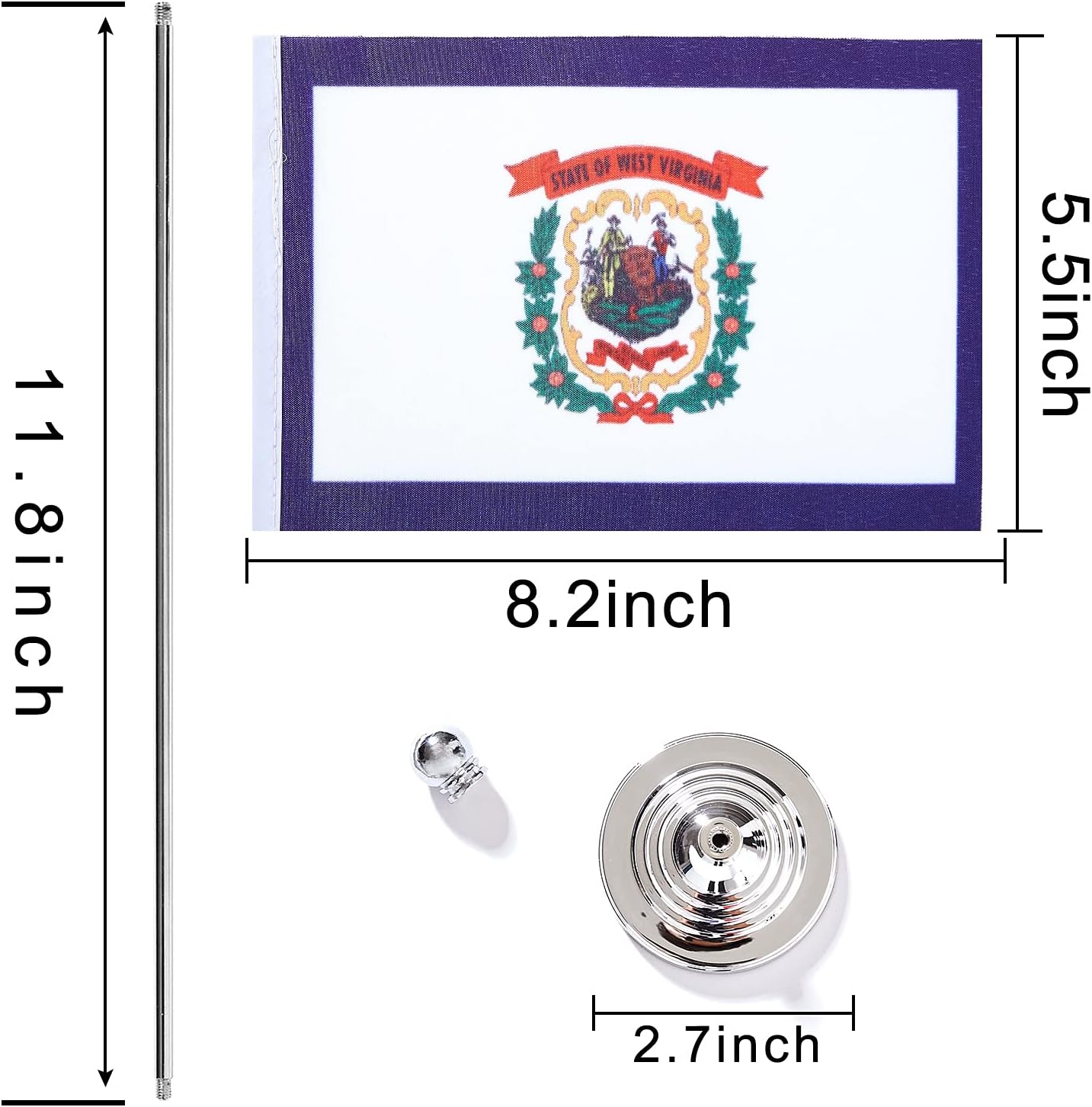 ZXvZYT 2 Pack American US West Virginia flag USA West Virginia WV State table flag,Small Mini United States Desk Flags With Stand Base,for U.S. States Party Events Celebration Decorations Supplies