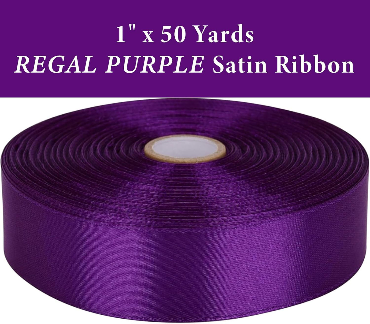 1" x 50 Yards Regal Purple Satin Ribbon Single Faced Fabric Ribbons for Gift Wrapping, Crafting, Bows Making, Flower Bouquet, Wedding, Home Decor