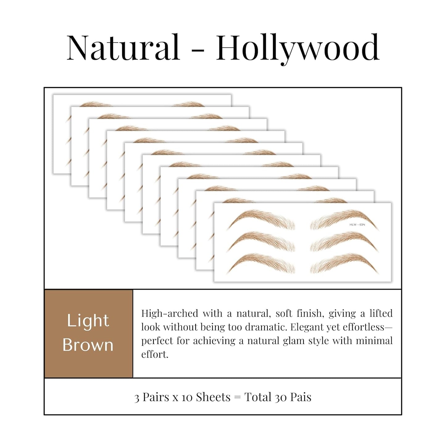Bliss and Beyond USA Eyebrow Tattoo Stickers Waterproof – 30-Pair Deluxe Box | Realistic Hair-Like Temporary Brows for Alopecia, Cancer, and Hair Loss (Light Brown, Natural Hollywood)