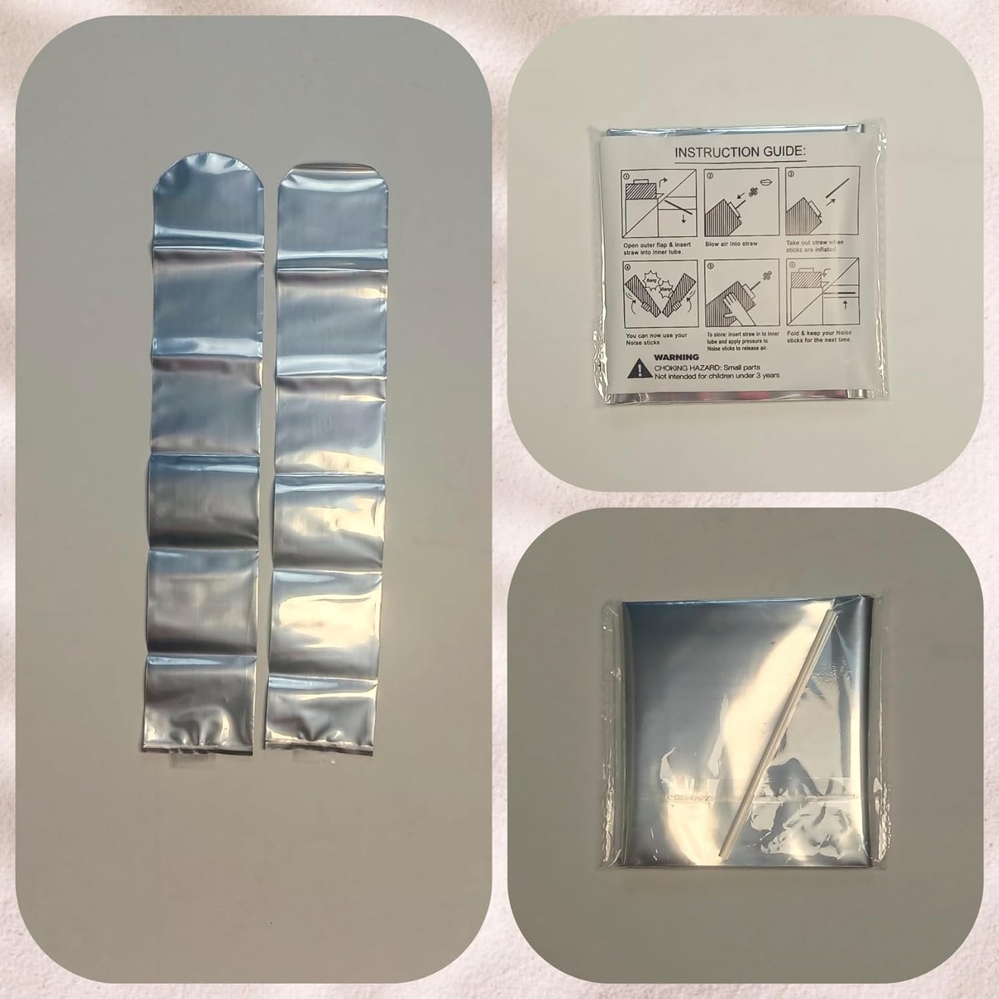 48pcs Round Head Boom Sticks Thunder Sticks Cheering Sticks Team Spirit Plastic Cheerleading Spirit Stick Clapper Inflatable Noise Maker Sports Supply (Silvery)