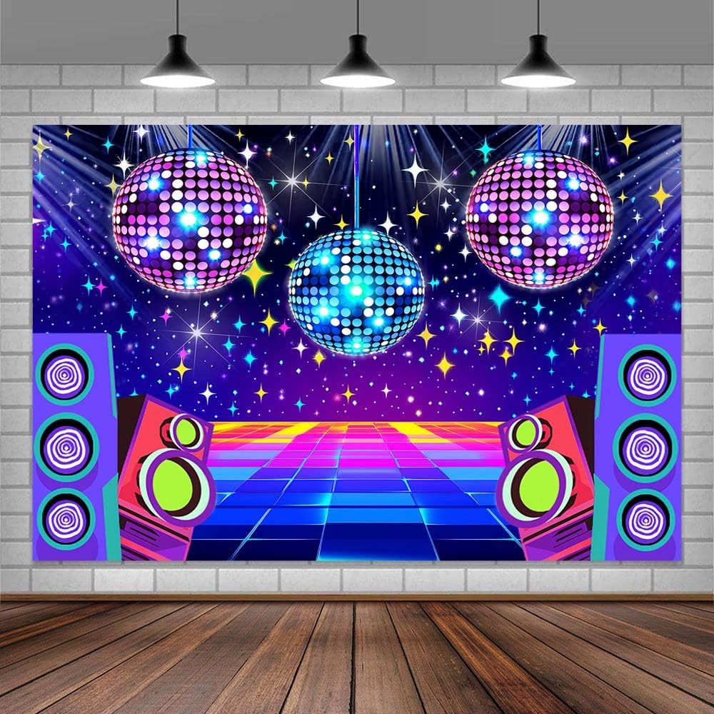 Dance Party Backdrop Retro 80s 90s Theme Stage Dance Ball Music Birthday Party Decoration DJ Photography Background 15 x 10 ft for Baby Shower Picture Photo Shoot Polyester Fabric,Multi2
