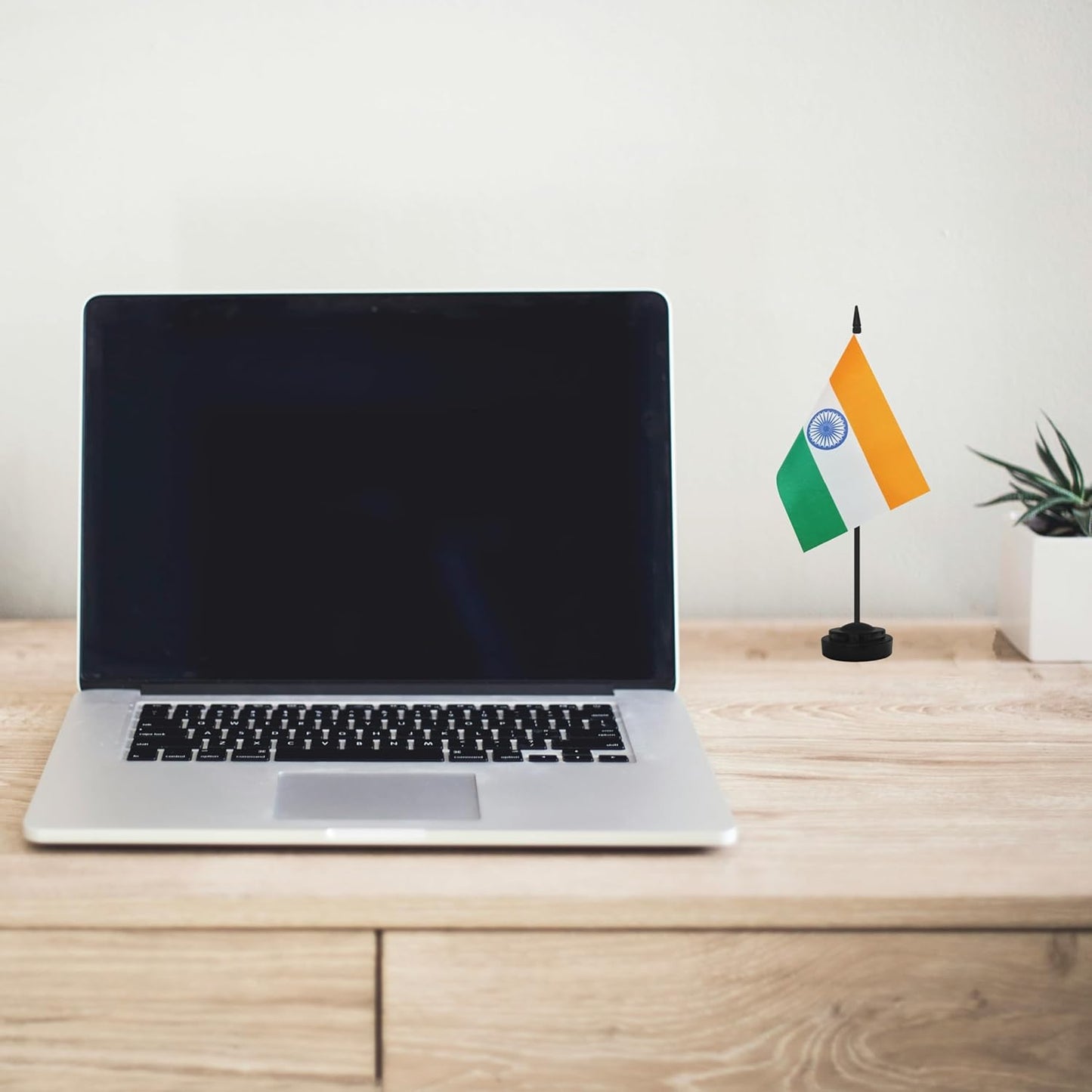 2 Pack India Desk Flag Set, Indian Desktop Small Miniature Table Office Flag with 12" Black Pole and Black Base, Offices, Classroom, Home, Festival Decoration (India)