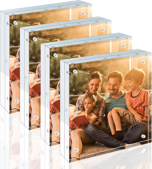 Egofine 8x8 Acrylic Frame 4 Pack, 20mm Thicker Frameless Clear Picture Frame, Double Sided Magnetic Picture Frame, Free Standing Desktop Display