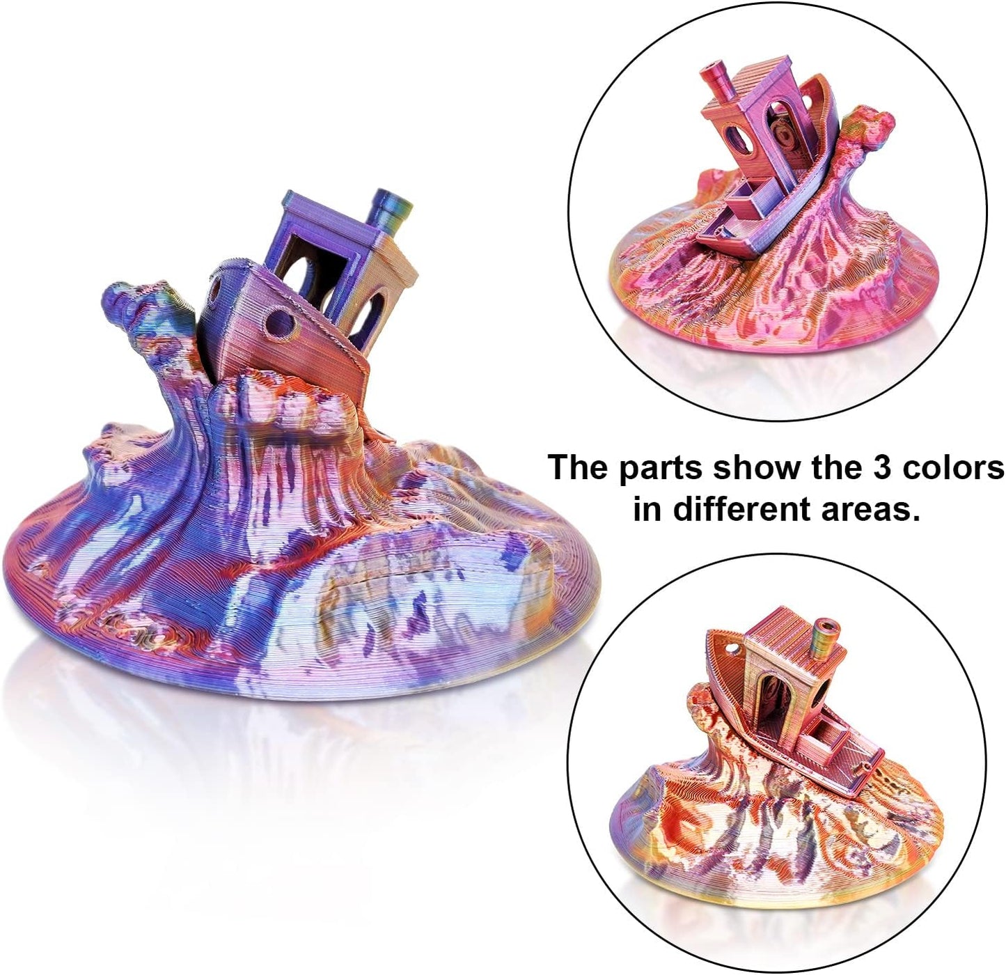 YOUSU PLA Filament Triple Color Coextrusion Silk 3D Printer Filament 1.75mm for 3D Printer & 3D Pen, Multicolor PLA Rainbow Filament, 1kg(2.2lbs) Silk PLA Red Gold Blue.