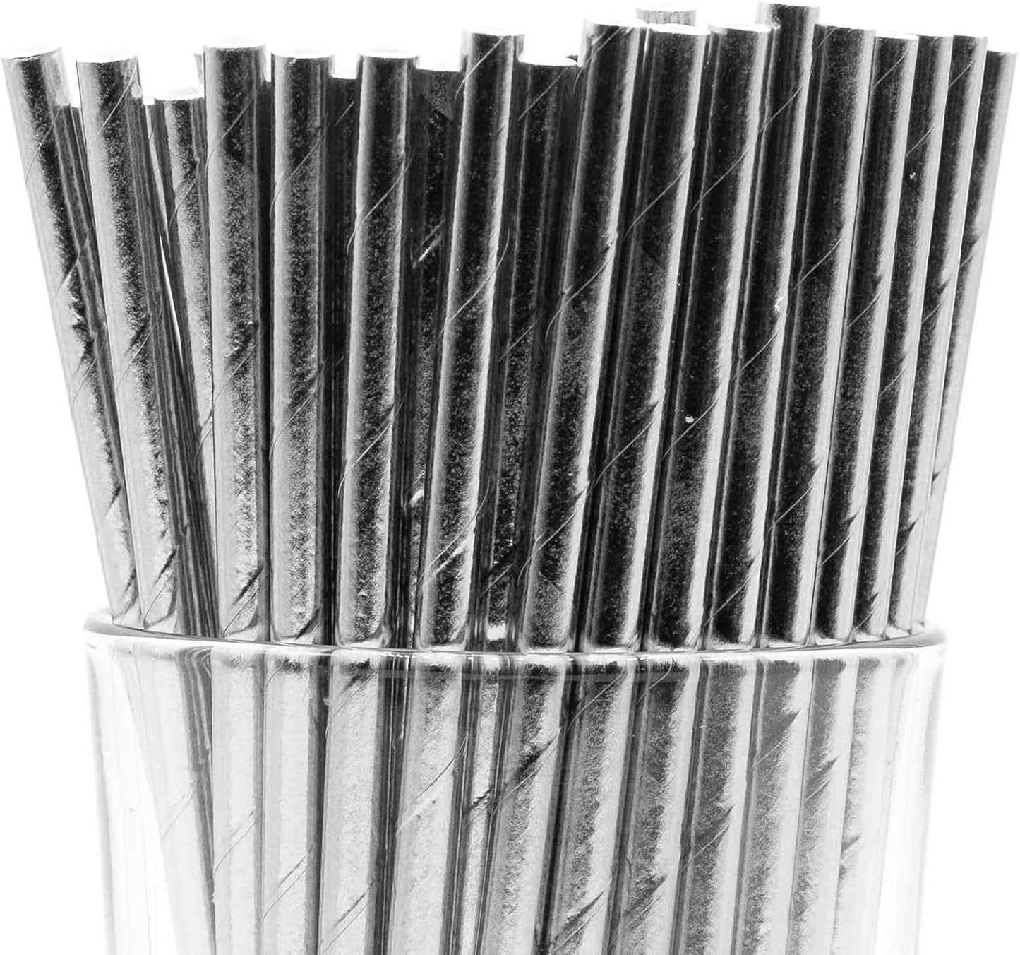 Pack of 300 Silver Foil Biodegradable 4-Ply Paper Drinking Straws (Compostable, Non-toxic, BPA-free)