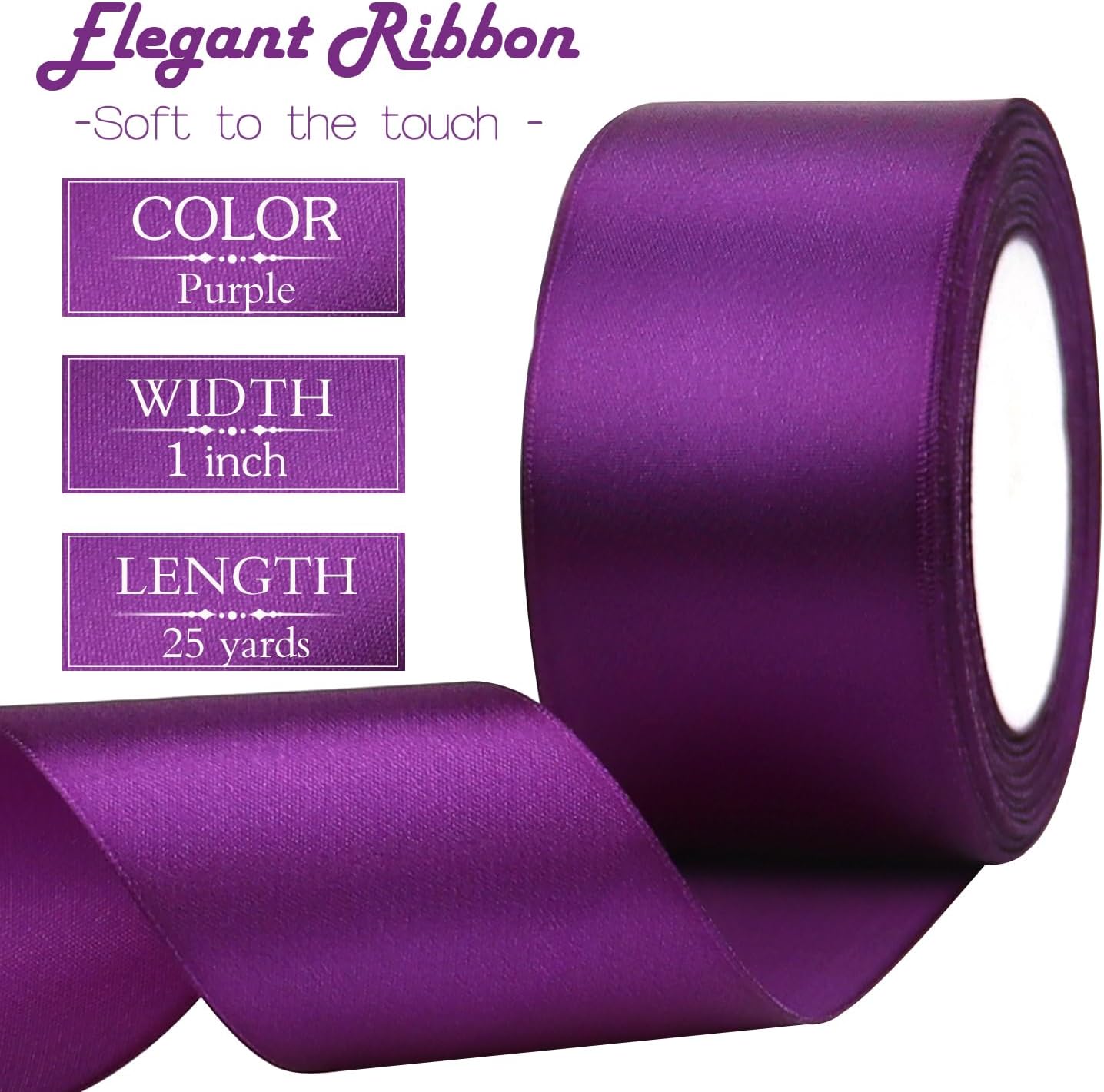 Purple Solid Satin Ribbon 2 Inch 25 Yards Solid Polyester Fabric Ribbon for Gift Wrapping Wedding Christmas Baby Shower Birthday Party Decoration Handmade Immortal Flower Craft