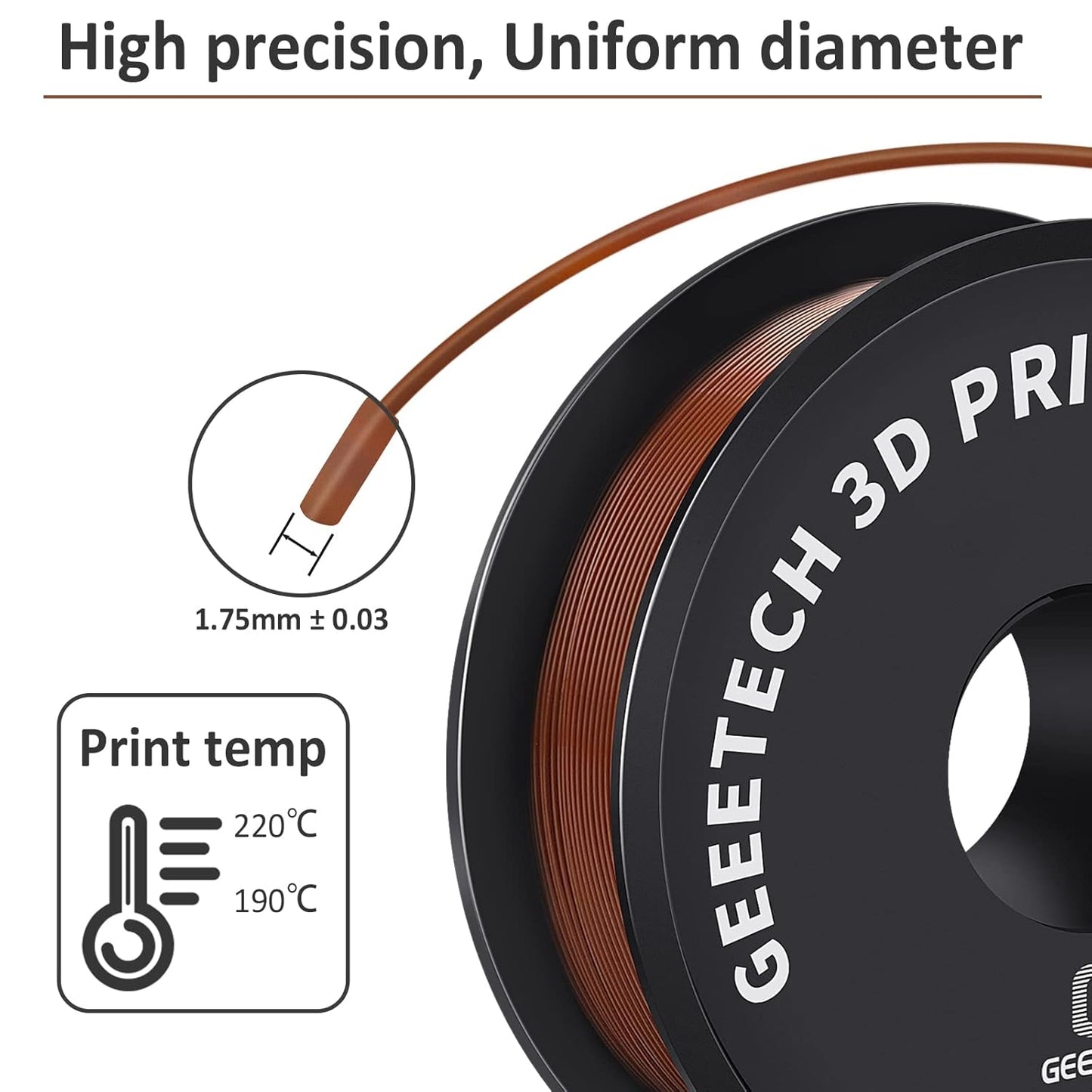 Geeetech PLA Filament 1.75mm Brown, Neatly Wound 3D Printer Filament 1kg Spool (2.2lbs), Dimensional Accuracy +/- 0.02 mm, 3D Printing Filament Fit Most FDM Printer, New Brown