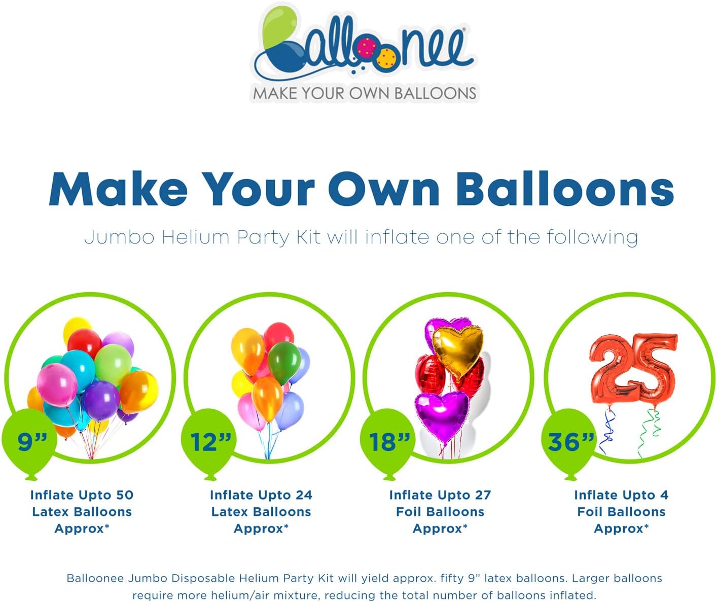 Jumbo Disposable Helium Party Kit - Pack of 4, Helium Tank for Balloons At Home, 13.5 Cu Ft Helium Balloon Pump Kit with 200 Assorted Latex Balloons, Portable for Celebrations