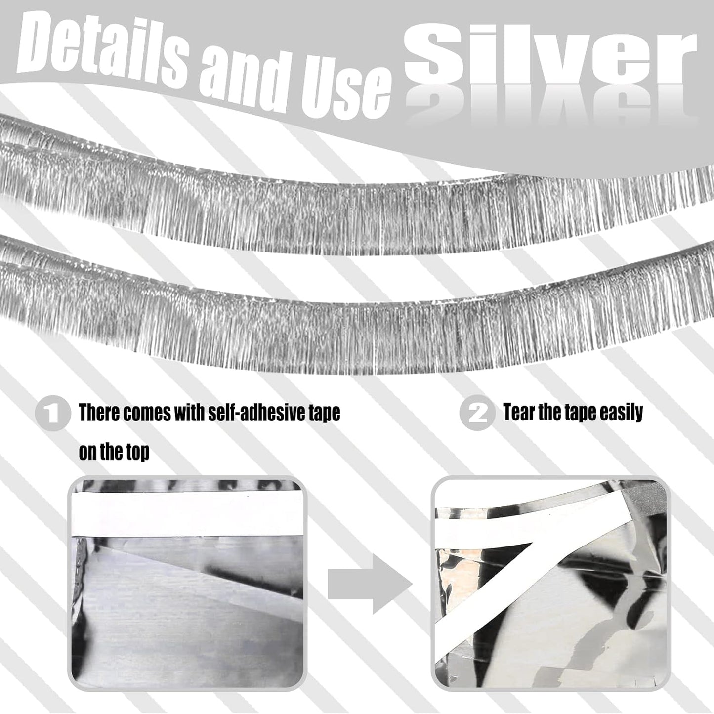 6 Pack 10 Feet Silver Foil Fringe Garland Metallic Tinsel Streamers Banner Wall Hanging Curtain Backdrop Banner for Parade Floats, Thanksgiving, Christmas, Birthday, Halloween Party Decorations