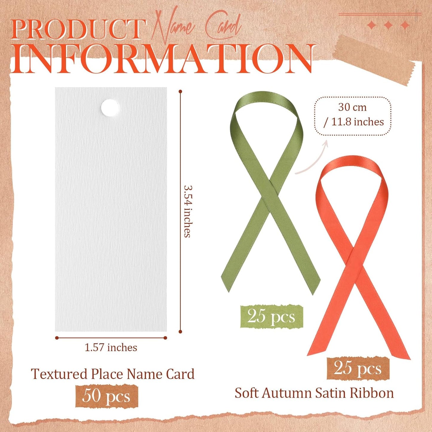 50 Pcs Name Place Cards for Table Setting Blank Wedding Place Cards with Satin Ribbon 1.57 x 3.54 Inch Hanging Gift Tags for Wedding Dinner Banquet Party Table Setting Supplies(Autumn Color)