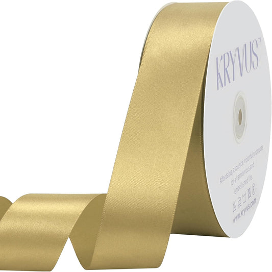 Light Gold Satin Ribbon 1-1/2 inch X Continuous 100 Yards, Single Face Polyester Ribbon Perfect for Gift Wrapping, Flower Bouquet, Wedding Decor, Crafts, Bow Making, Sewing and More