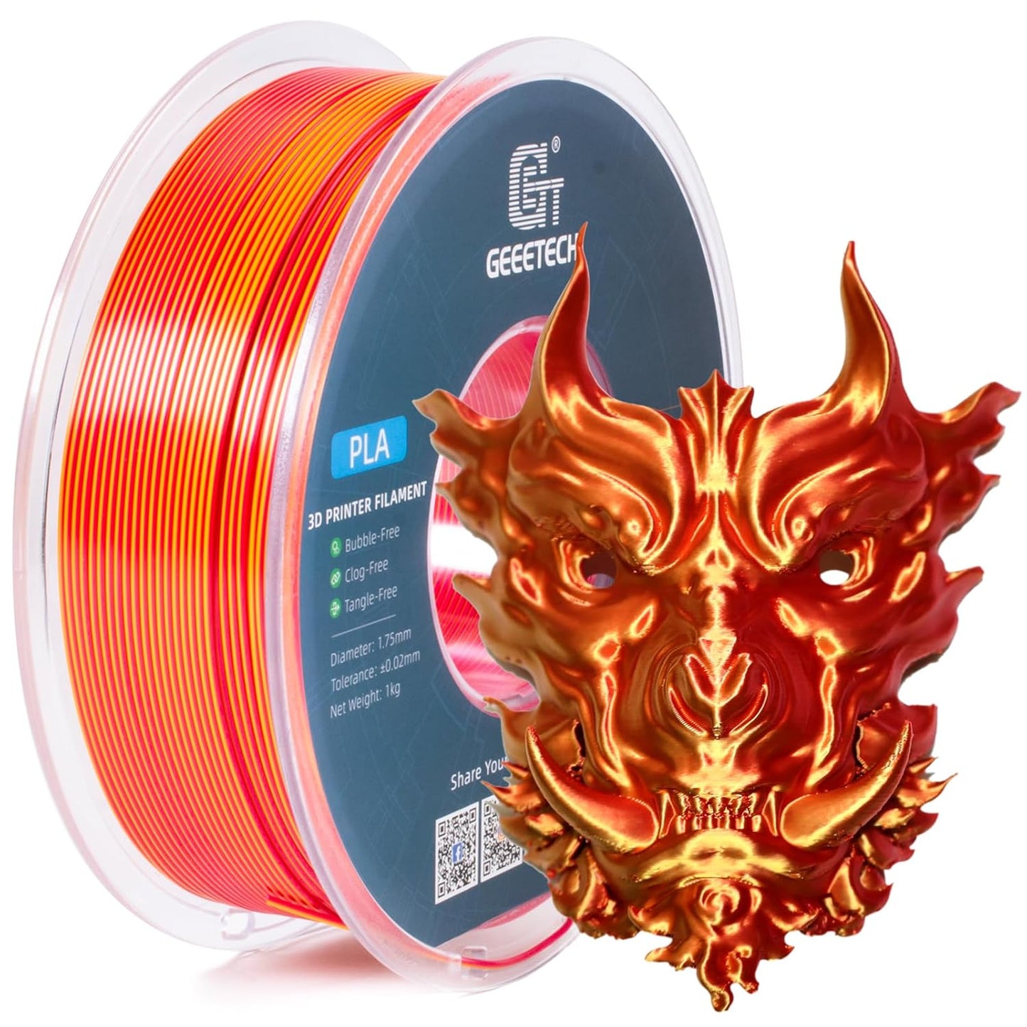 Geeetech Silk PLA Filament 1.75mm Silk Dual Color Filament, Coextrusion Dichromatic Metal-Like Shiny Consumable 1kg (2.2lbs) 1 Spool, Dimensional Accuracy +/- 0.02 mm, Gold Red