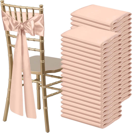 Satin Chair Sashes Bows Universal Chair Ribbon Ties Back Sash for Wedding Party Reception Events Banquets Hotel Event Chair Cover Decoration (7x108 inch) (100, Blush Pink)