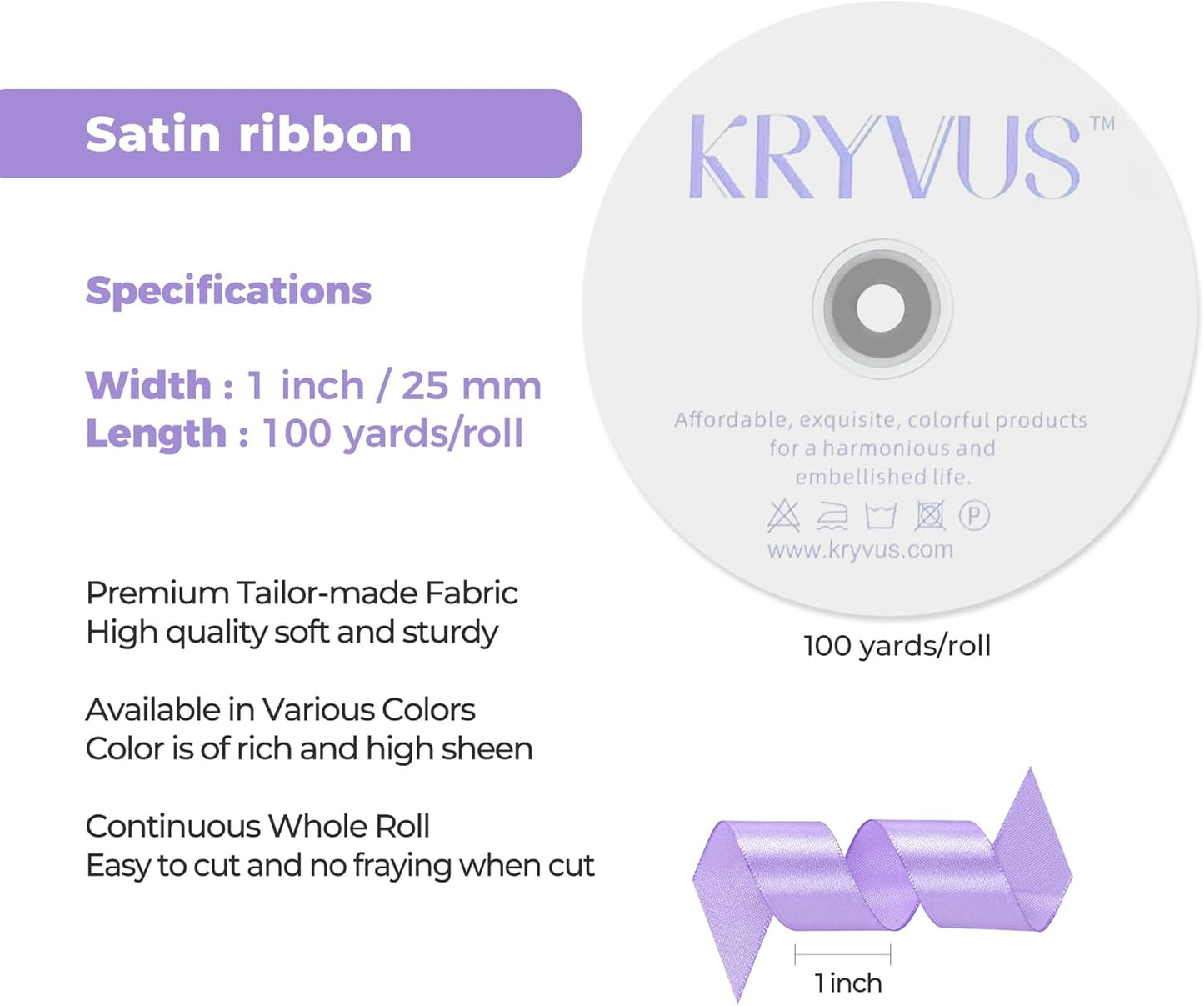 Light Purple Satin Ribbon 1 inch X Continuous 100 Yards, Single Face Polyester Ribbon Perfect for Gift Wrapping, Flower Bouquet, Wedding Decor, Crafts, Bow Making, Sewing and More