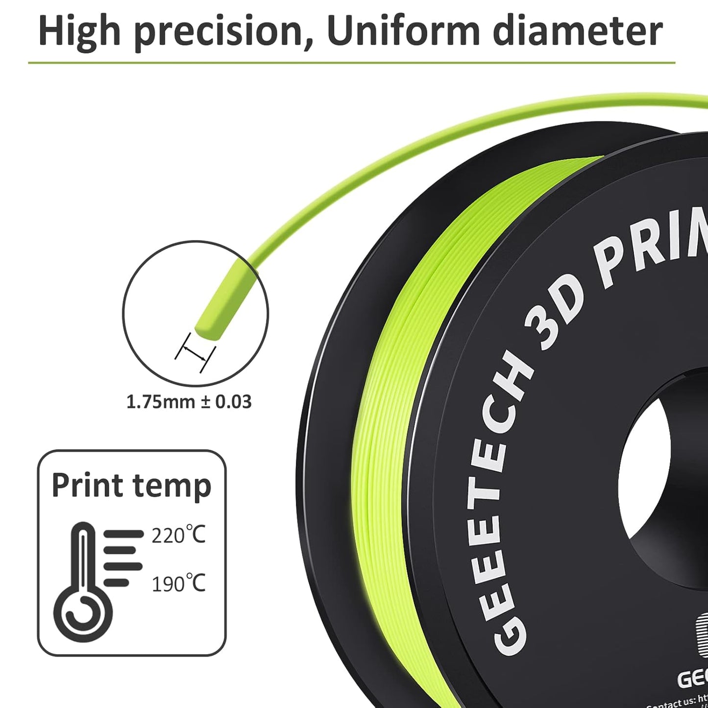 Geeetech 1.75mm PLA 3D Printer Filament, 1kg Spool (2.2lbs), Upgrade Tidy Winding Tangle-Free, Dimensional Accuracy +/- 0.03mm, Apple Green