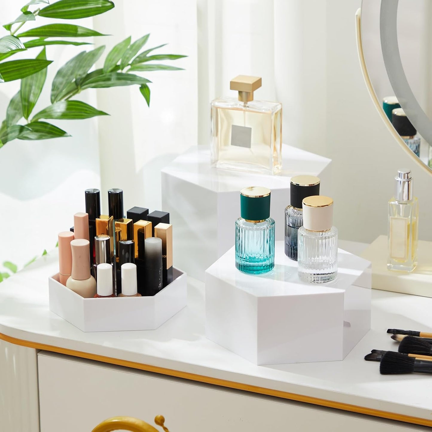 Leinuosen 7 Pcs Large Buffet Risers Set 6" to 12" Acrylic Display Box Catering Dessert Table Riser Food Display Decorative Stand with Hollow Bottom for Catering Supplies(White, Hexagonal)