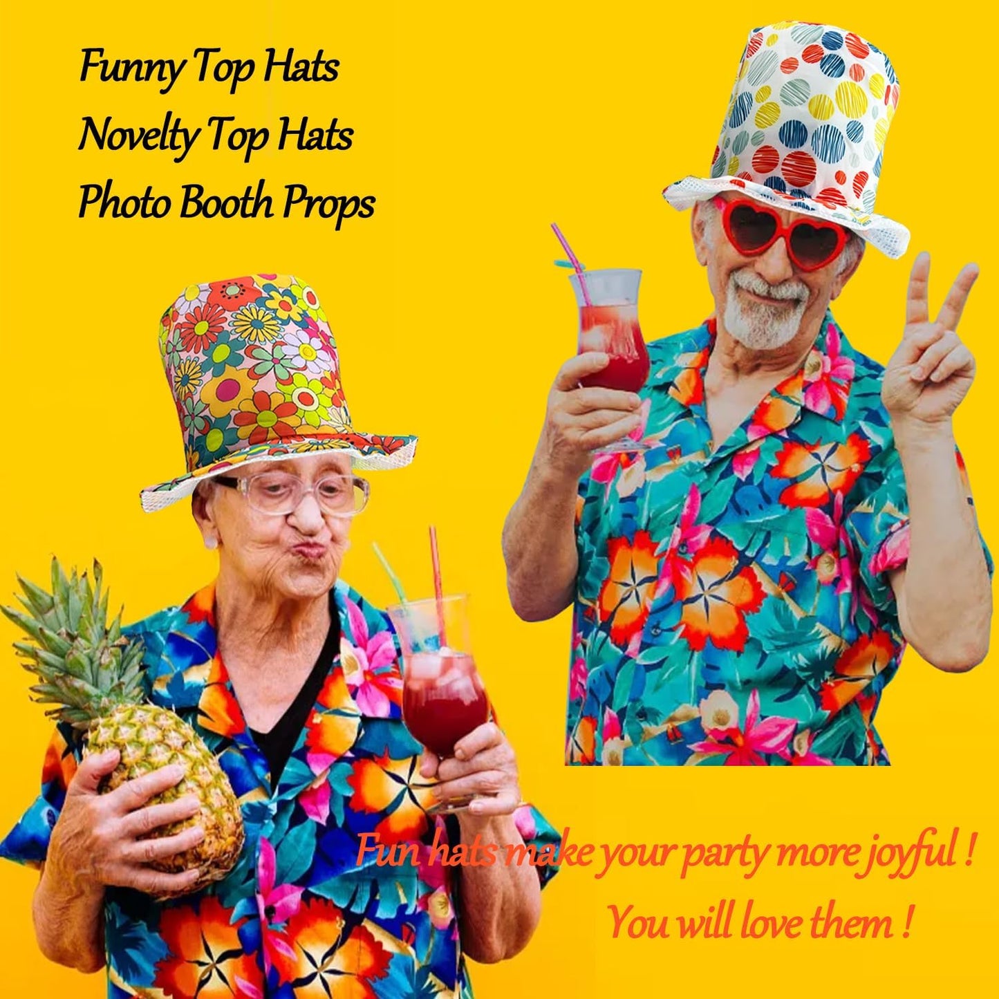 6 Assorted Pattern Funny Party Top Hats - Novelty Crazy Hats - Dress Up Costume Hats - Photo Booth Props for Adults Teen