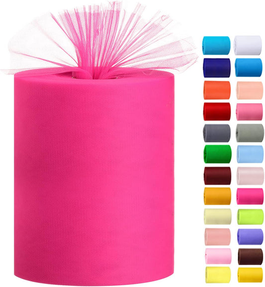 Tulle Rolls 6” by 100 Yards (300 feet) Tulle Roll Spool Fabric for DIY Tutu Skirts Wedding Baby Shower Crafts Decorations Party Supplies (Dark Pink)