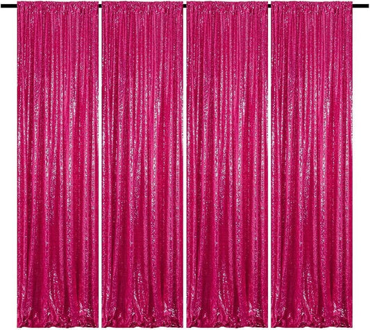 Fuchsia Sequin Backdrop Curtains 4 Panels 2FTx8FT Hot Pink Glitter Sequin Curtains for Backdrop for Parties, Wedding，Valentine Decoration