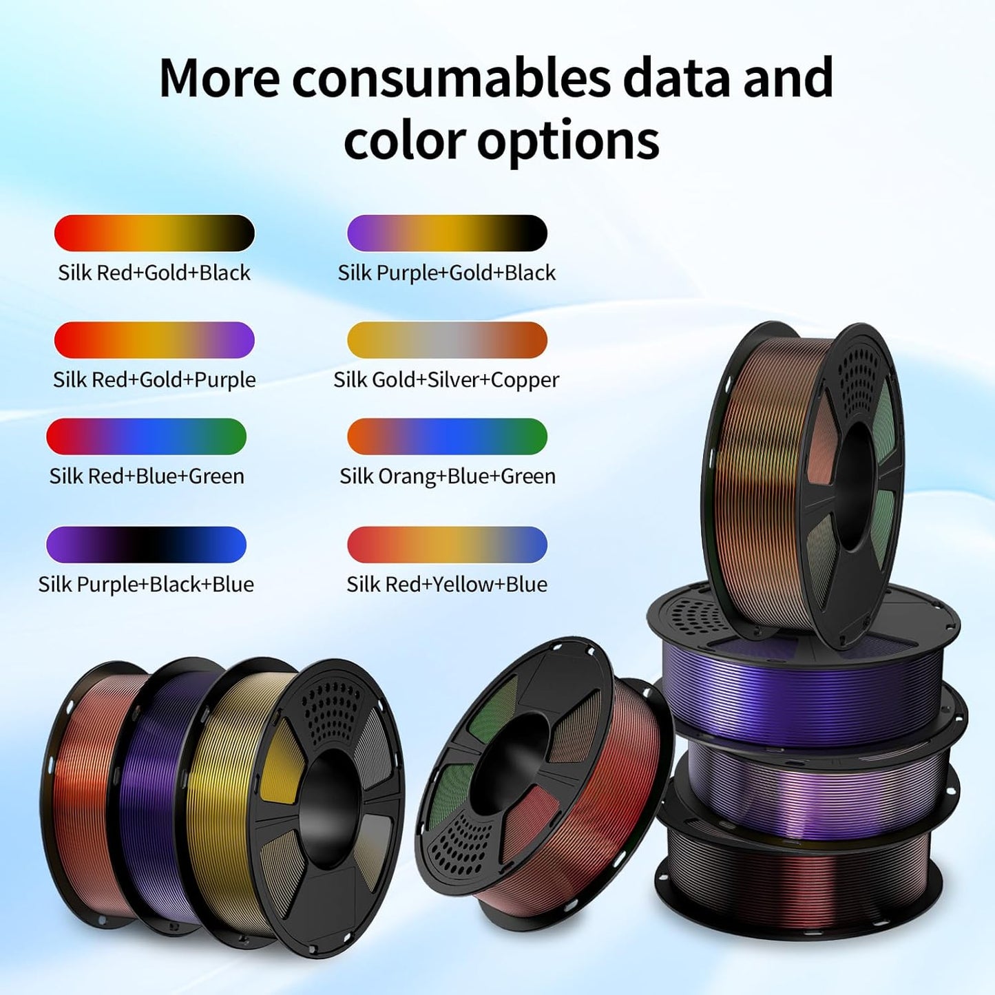 GIANTARM Tri-Colors Silk Pla Filament, 3D Printer Filament 1.75mm +/-0.02mm, 1Kg (2.2lbs) Spool, Vacuum Packaging (Red+Blue+Green)