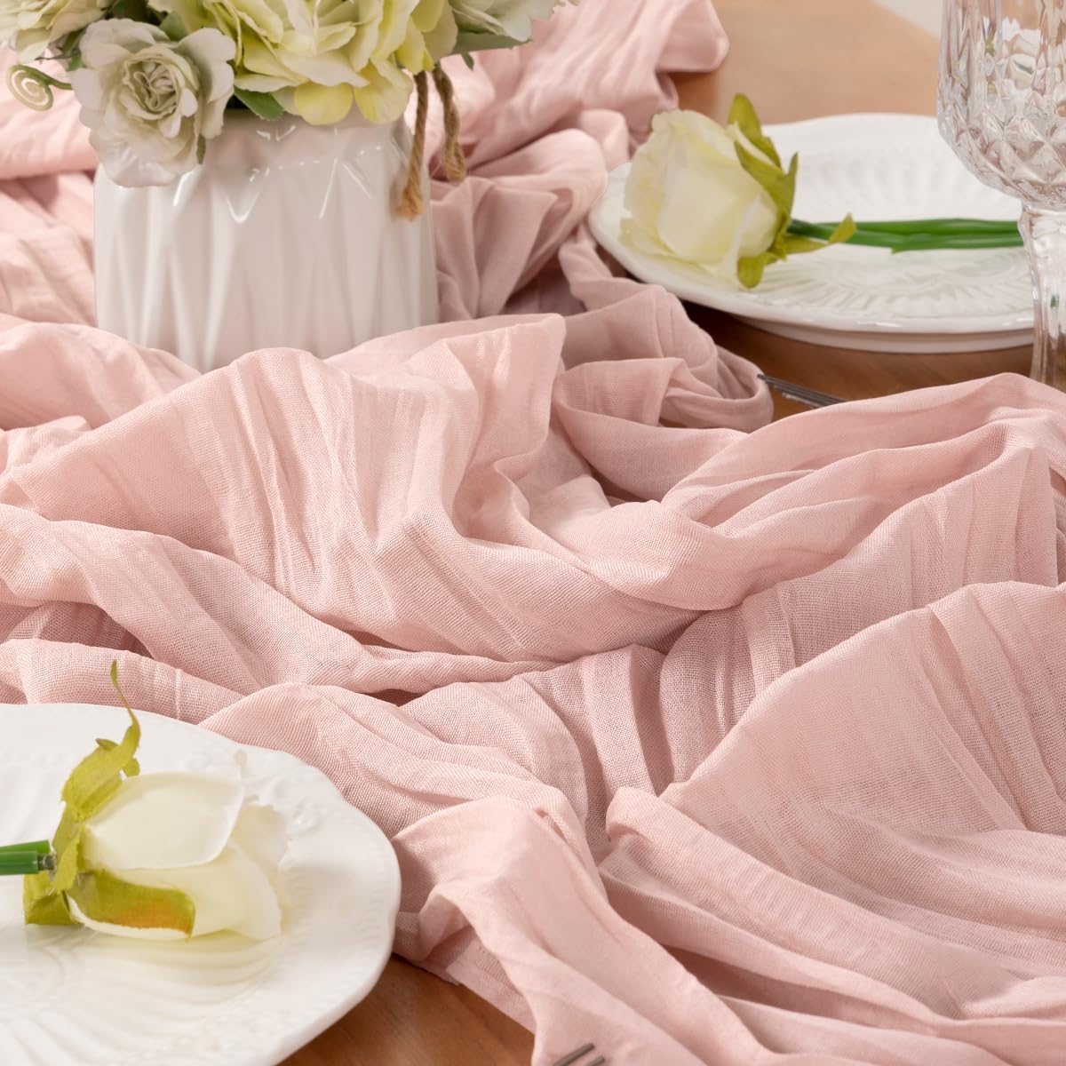 Dusty Pink Table Runner Cheesecloth Table Runner 4 Pack 14FT Farmhouse Table Runners 160 Inches Fall Table Decor Dining Room Centerpiece Wedding Boho Baby Shower Birthday