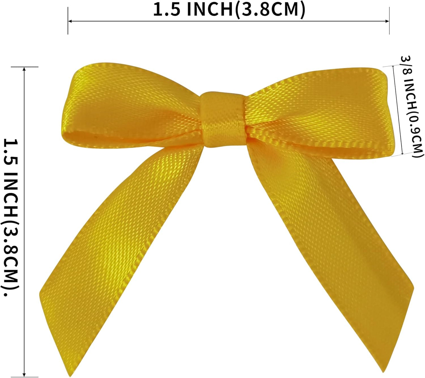 50pcs 1-1/2" Mini Yellow Satin Ribbon Bows Without Twist Ties for Crafts Gift Wrapping Packing Christmas Decoration (Yellow)