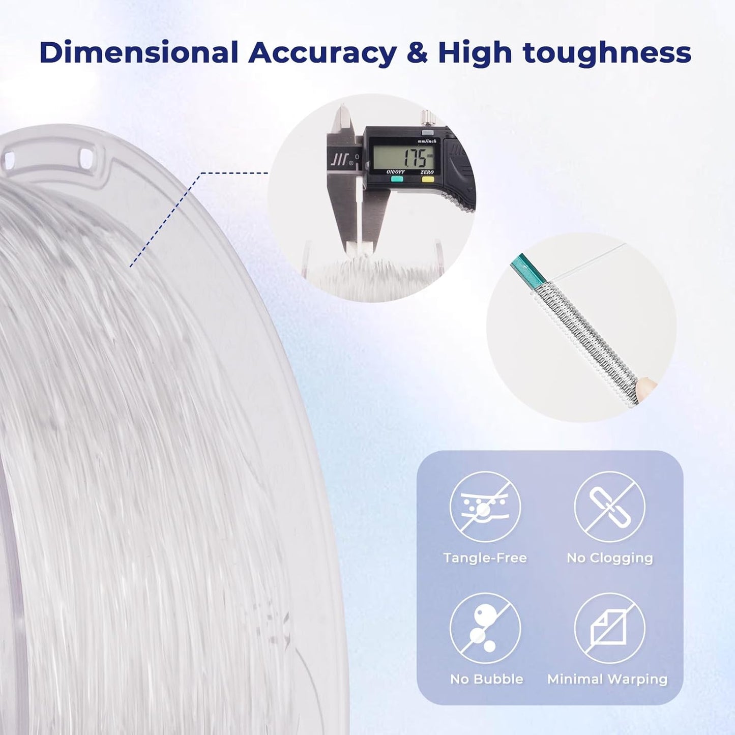 AMOLEN TPU 3D Printer Filament 1.75mm, Transparent Flexible TPU 3D Printing Filament Supports High Speed, 95A Soft TPU Filament 1kg Spool(2.2lbs), Transparent