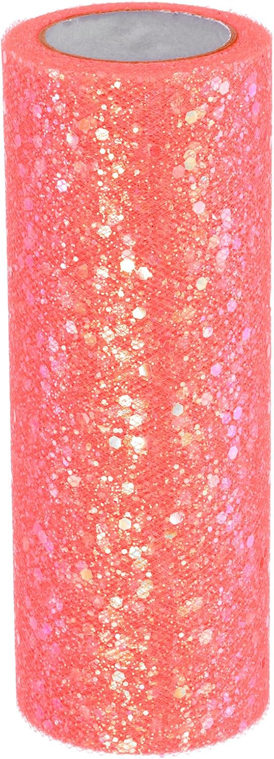 PATIKIL Tulle Fabric Rolls, 6 Inch by 10 Yards Fabric Spool Tulle Sparkling Ribbon Netting Sequin for DIY Tutu Skirts Crafts Wedding Party Decorations, Orange-red
