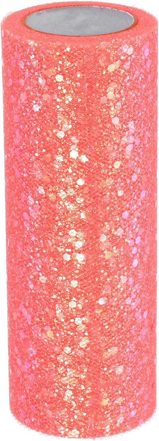 PATIKIL Tulle Fabric Rolls, 6 Inch by 10 Yards Fabric Spool Tulle Sparkling Ribbon Netting Sequin for DIY Tutu Skirts Crafts Wedding Party Decorations, Orange-red